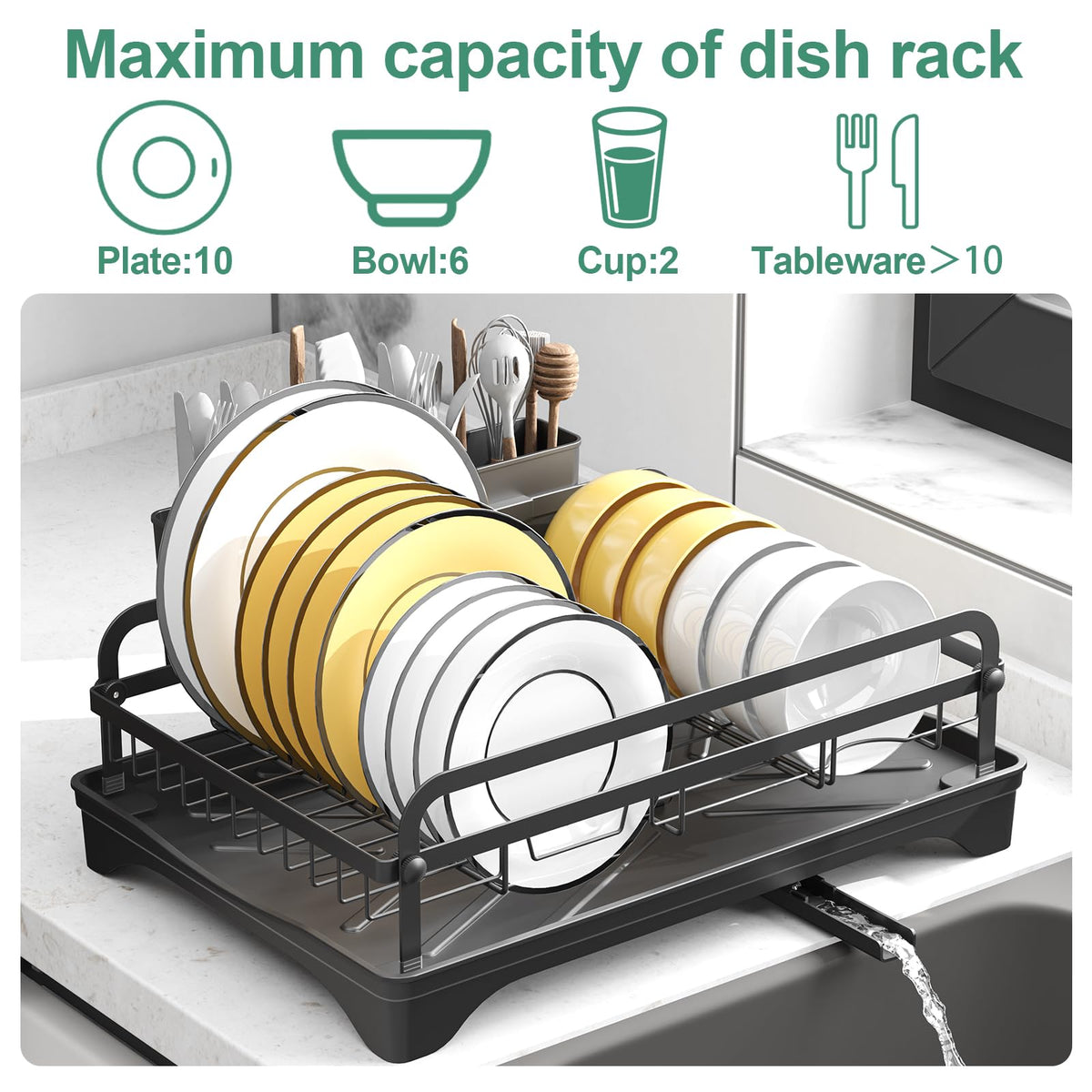 HOMEAILIE dish drying rack with zone for plates, bowls and utensils
