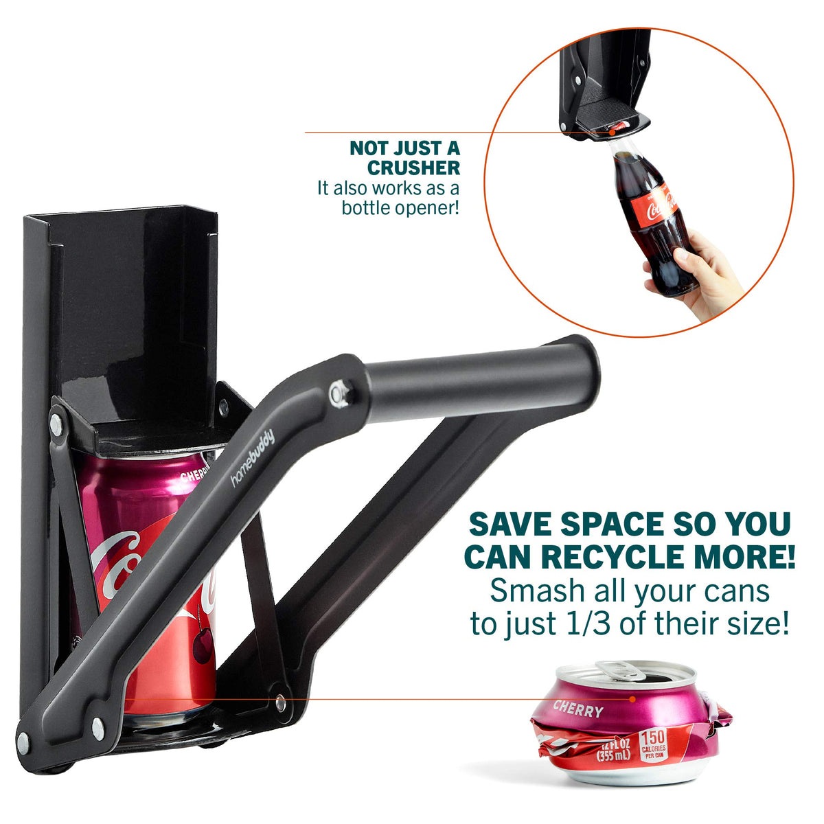 HomeBuddy can crusher handles 12-16 oz cans for soda and beer