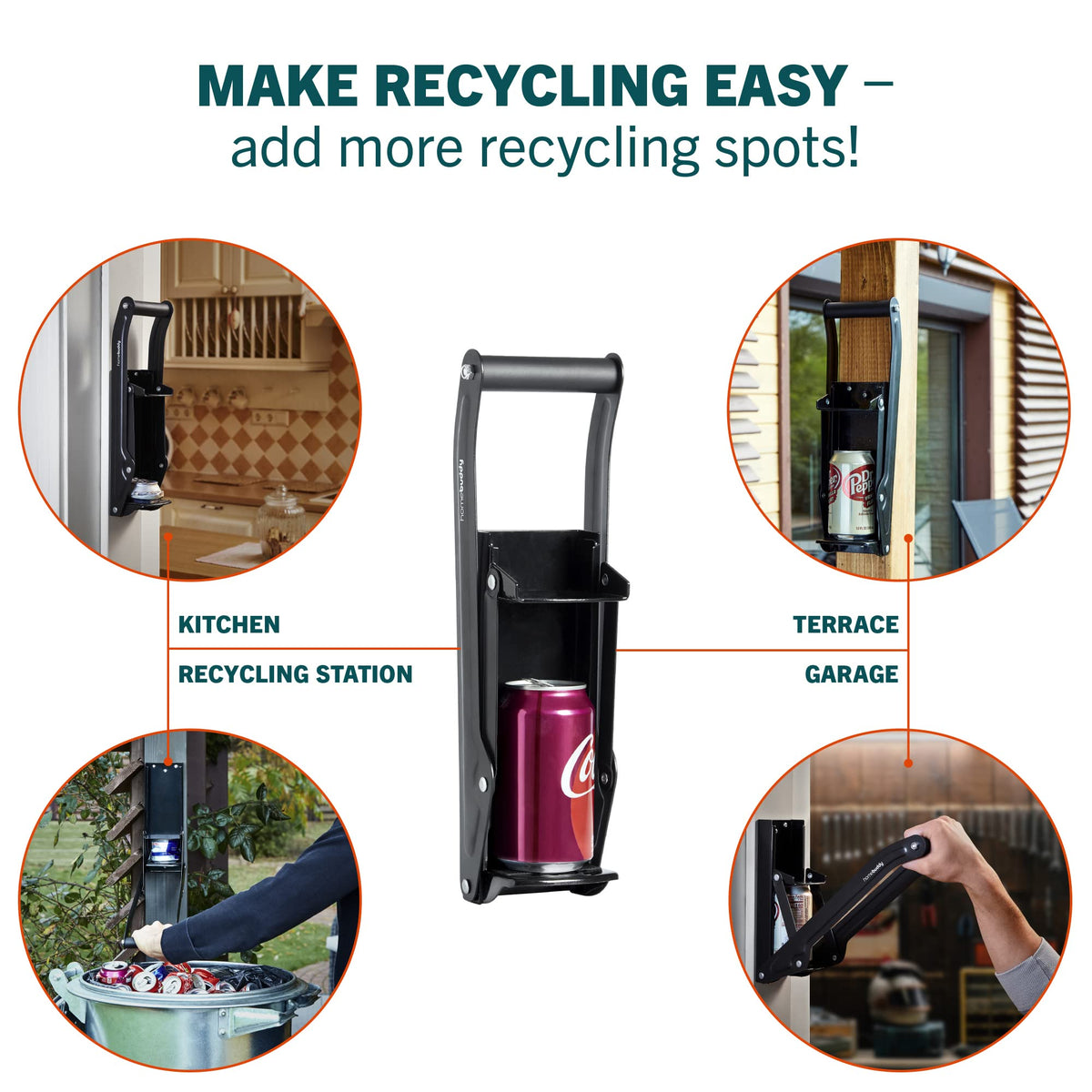 HomeBuddy can crusher in garage keeps recycling organized in a compact space