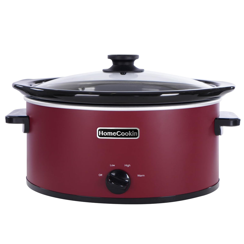 HOMECOOKIN 8-quart slow cooker red front view, ideal for family dinners
