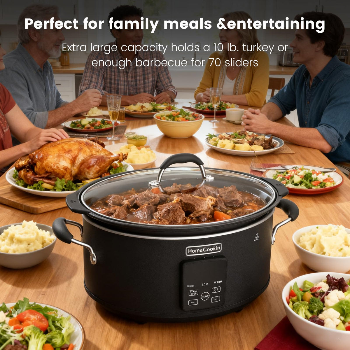 HOMECOOKIN slow cooker crystal-clear lid offers easy monitoring during cooking.
