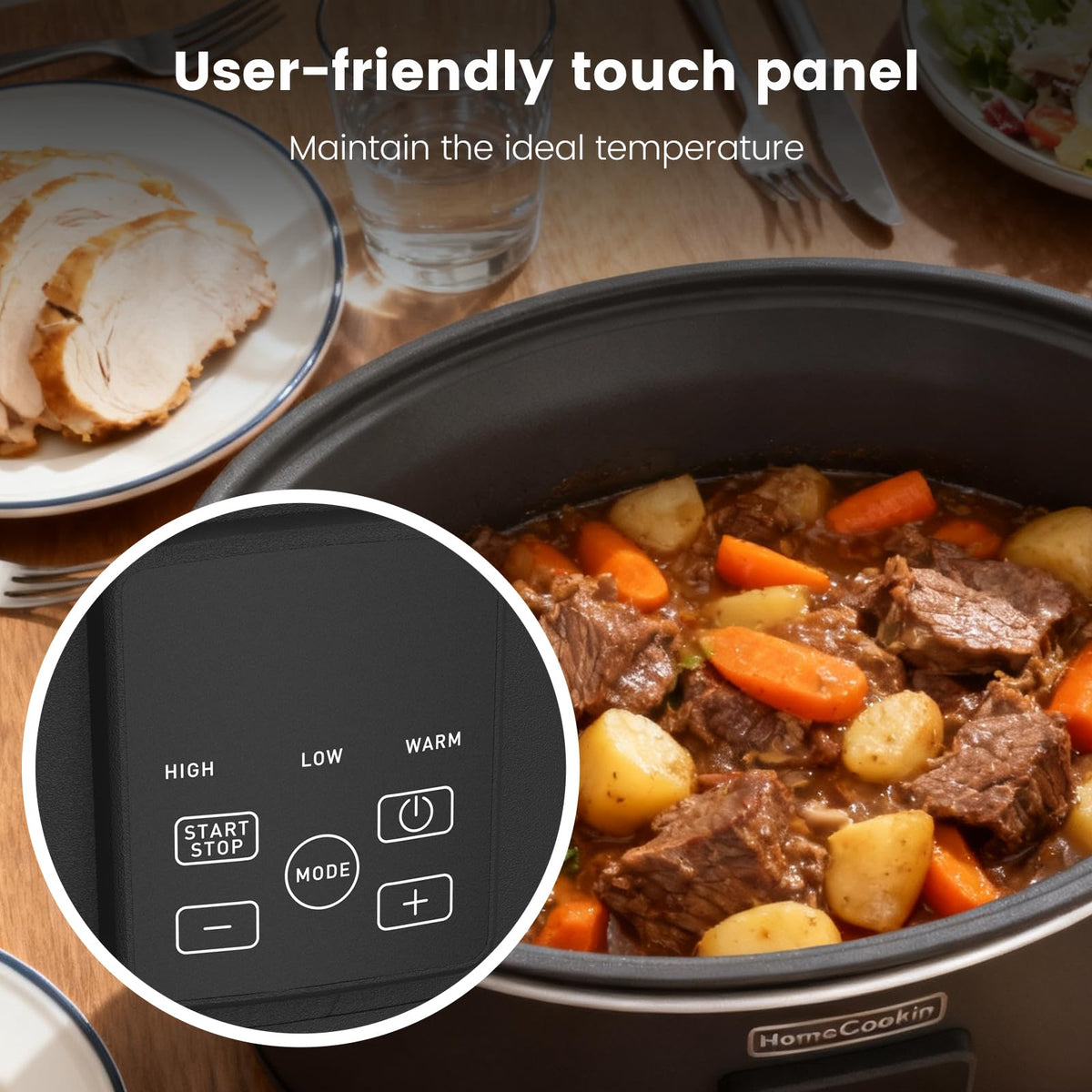 HOMECOOKIN slow cooker non-toxic ceramic pot for safer, tastier meals and easy cleaning.