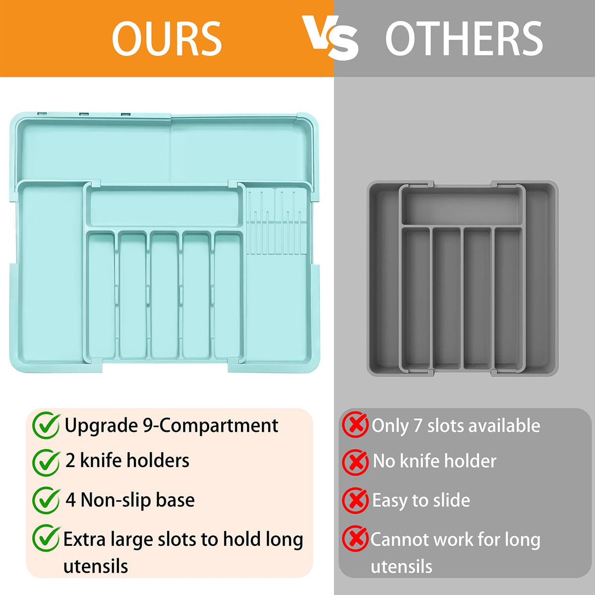 Homecor expandable panels on left right and top maximize drawer space