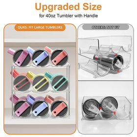 Grooved slots prevent rolling and keep bottles aligned in the organizer.