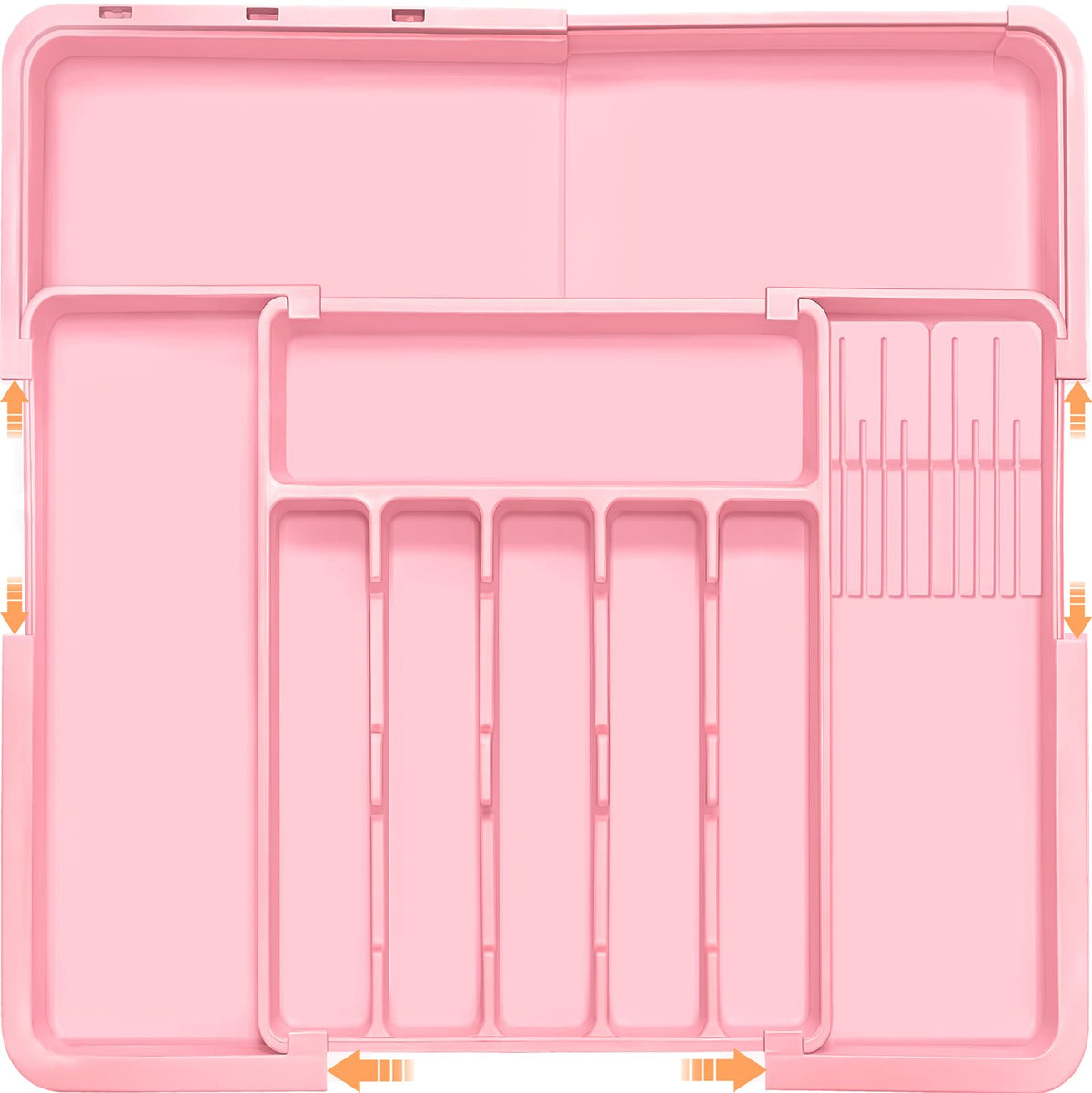 Homecor expandable pink silverware organizer in a wide kitchen drawer for versatile storage