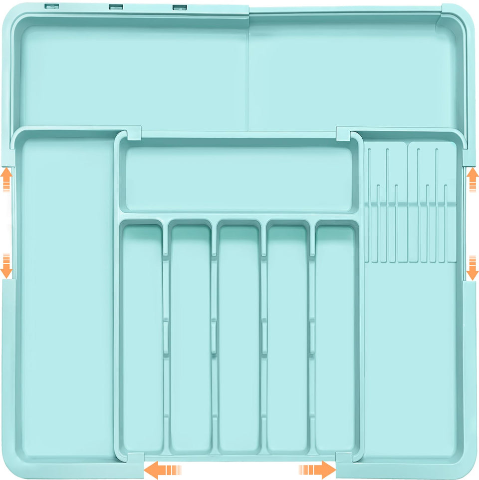 Homecor silverware organizer extendable setup shows spacious compartments for efficient drawer storage