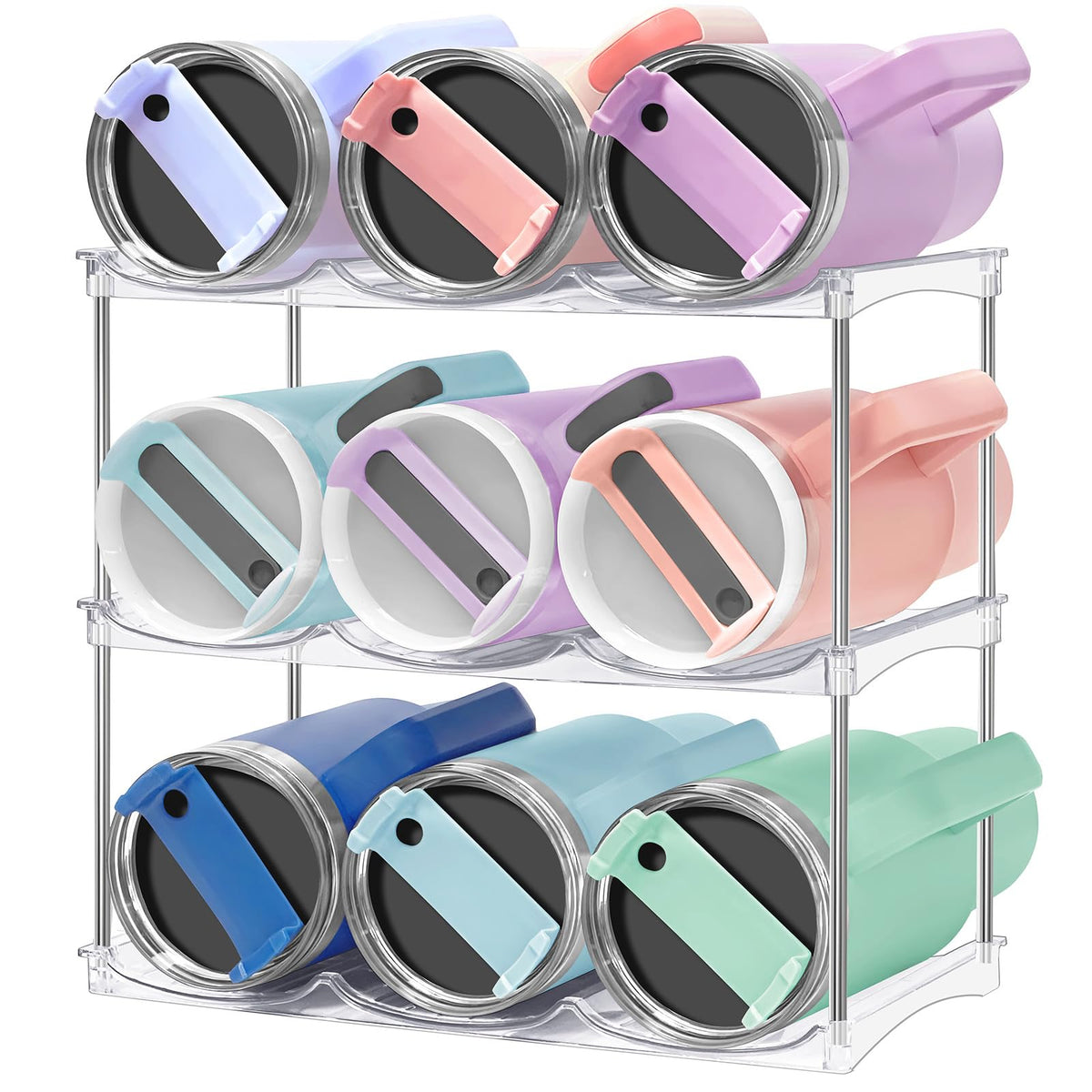 Homecor water bottle organizer for Stanley 40 oz tumbler keeps bulky cups neatly stored.