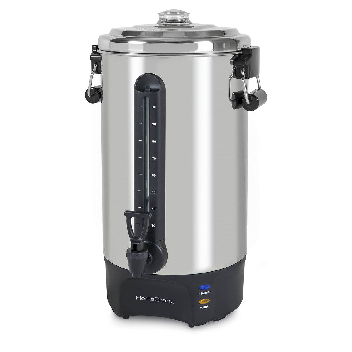 Homecraft 100-Cup Coffee Urn with polished stainless finish for large events