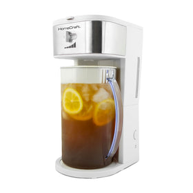 HomeCraft 3-Quart white stainless steel cafe brewing system on a kitchen counter, durable and easy to pour.