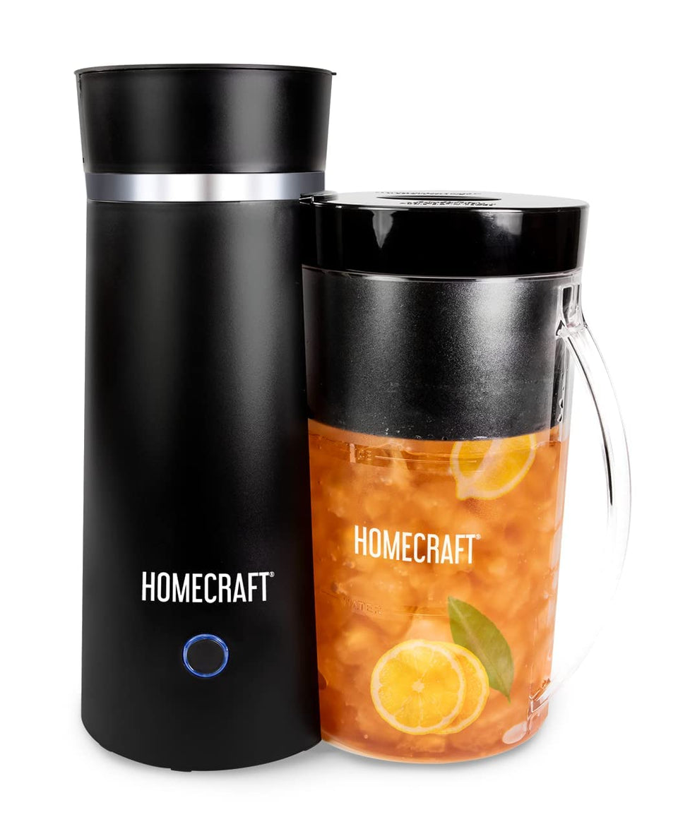Homecraft Electric Iced Tea Maker brews directly into the pitcher for quick, ready-to-serve beverages.