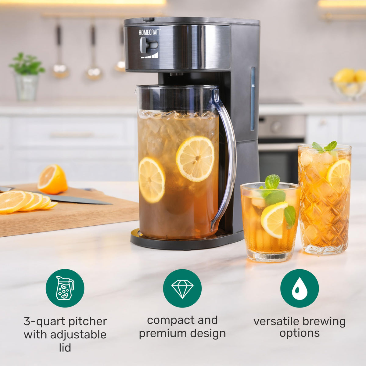 Homecraft showerhead saturation ensures even extraction for rich iced beverages