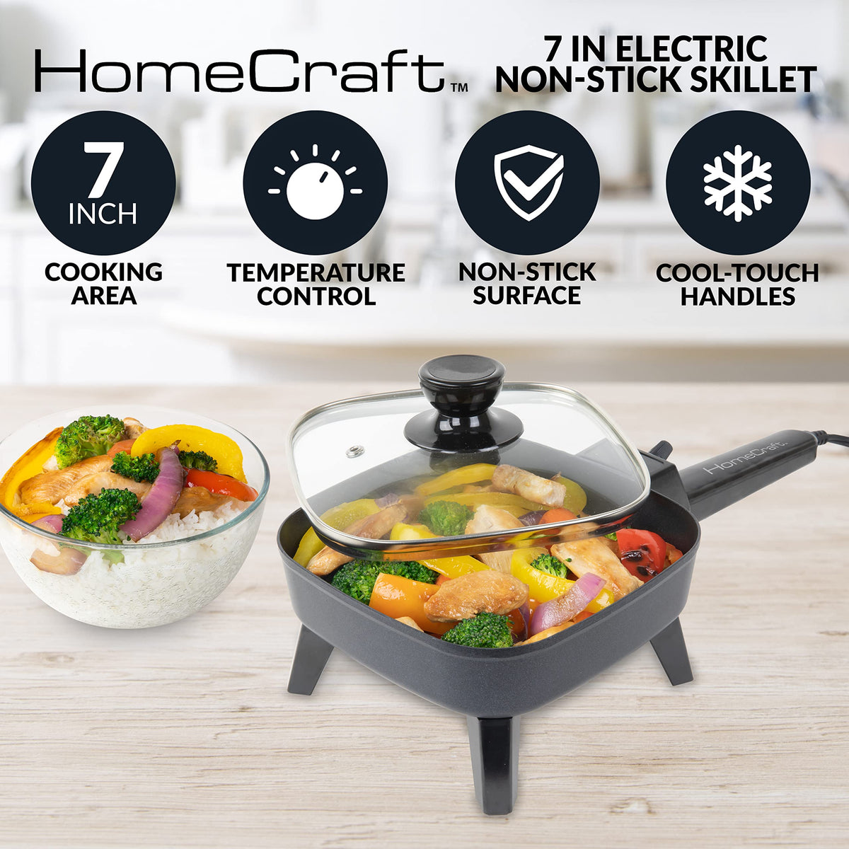 HomeCraft skillet preheats quickly for fast breakfast prep