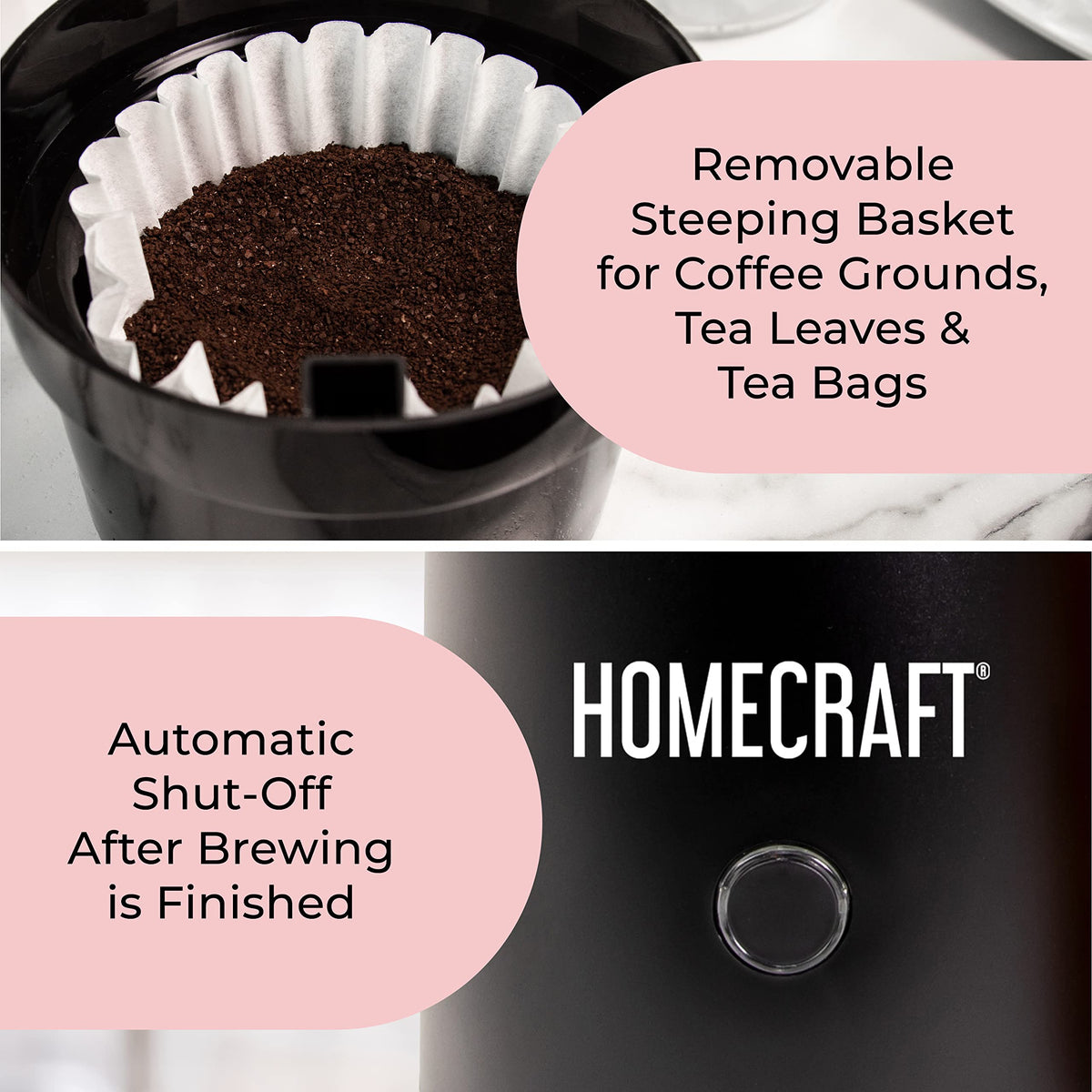 Homecraft steeping basket holds tea, leaves, or grounds for infusions.