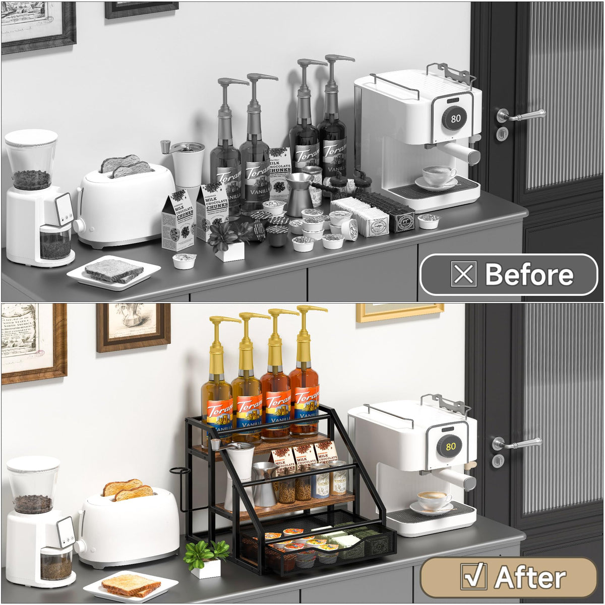 Homedawn kitchen-counter organizer keeps spices, oils, and syrups neatly within reach