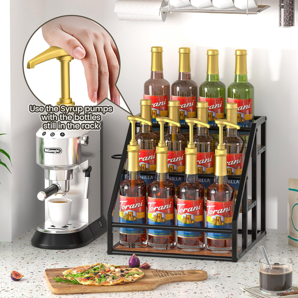Homedawn multipurpose rack supports condiment bottles, wine, and olive oil for easy access