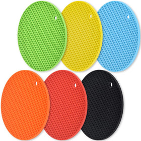HomEdge silicone trivet six-pack, top view, protects surfaces from hot pots.