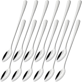 homEdge stainless steel long handle spoon showing 8.3-inch reach for tall glasses.