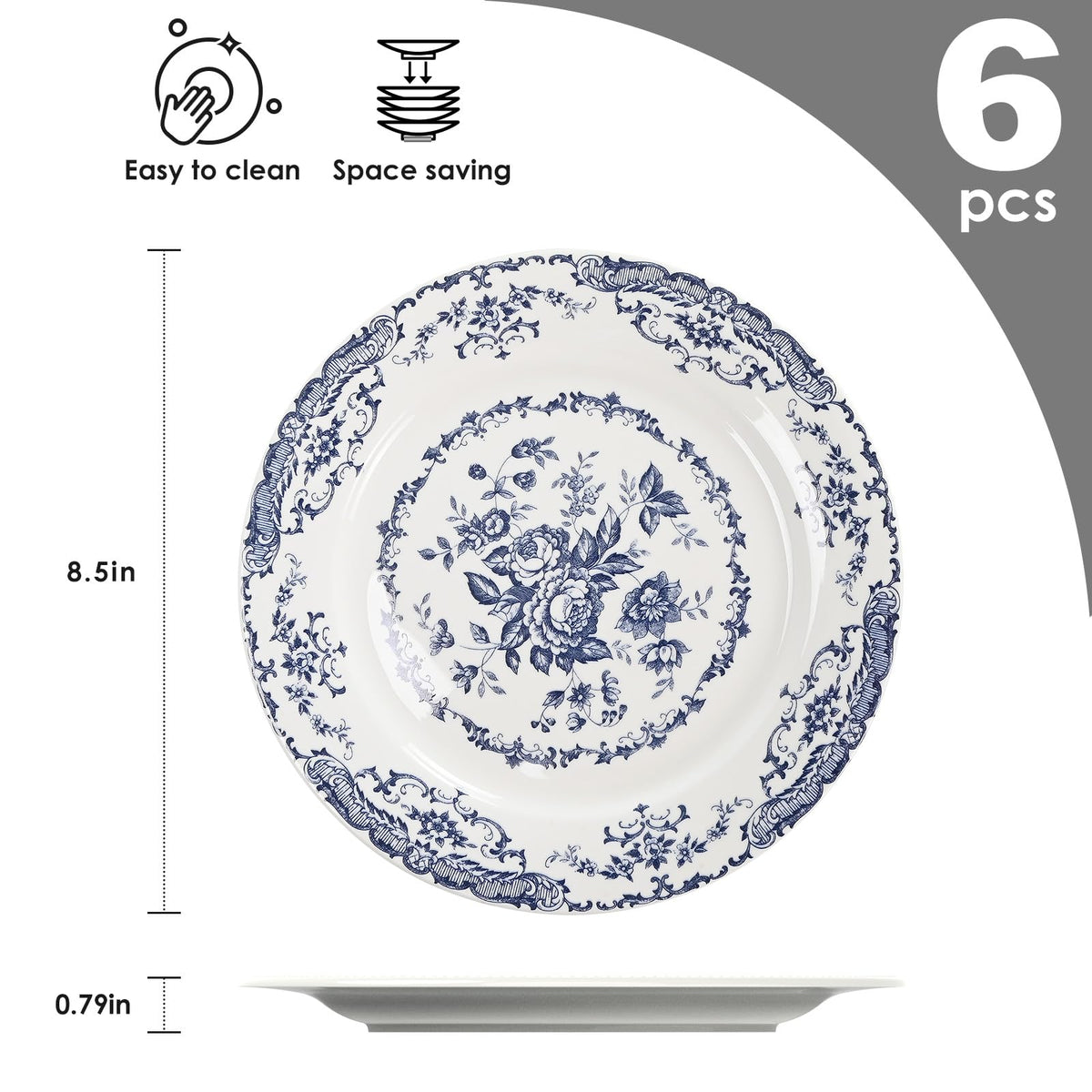 HomeElves 8.5-inch white ceramic plate suitable for meals and desserts