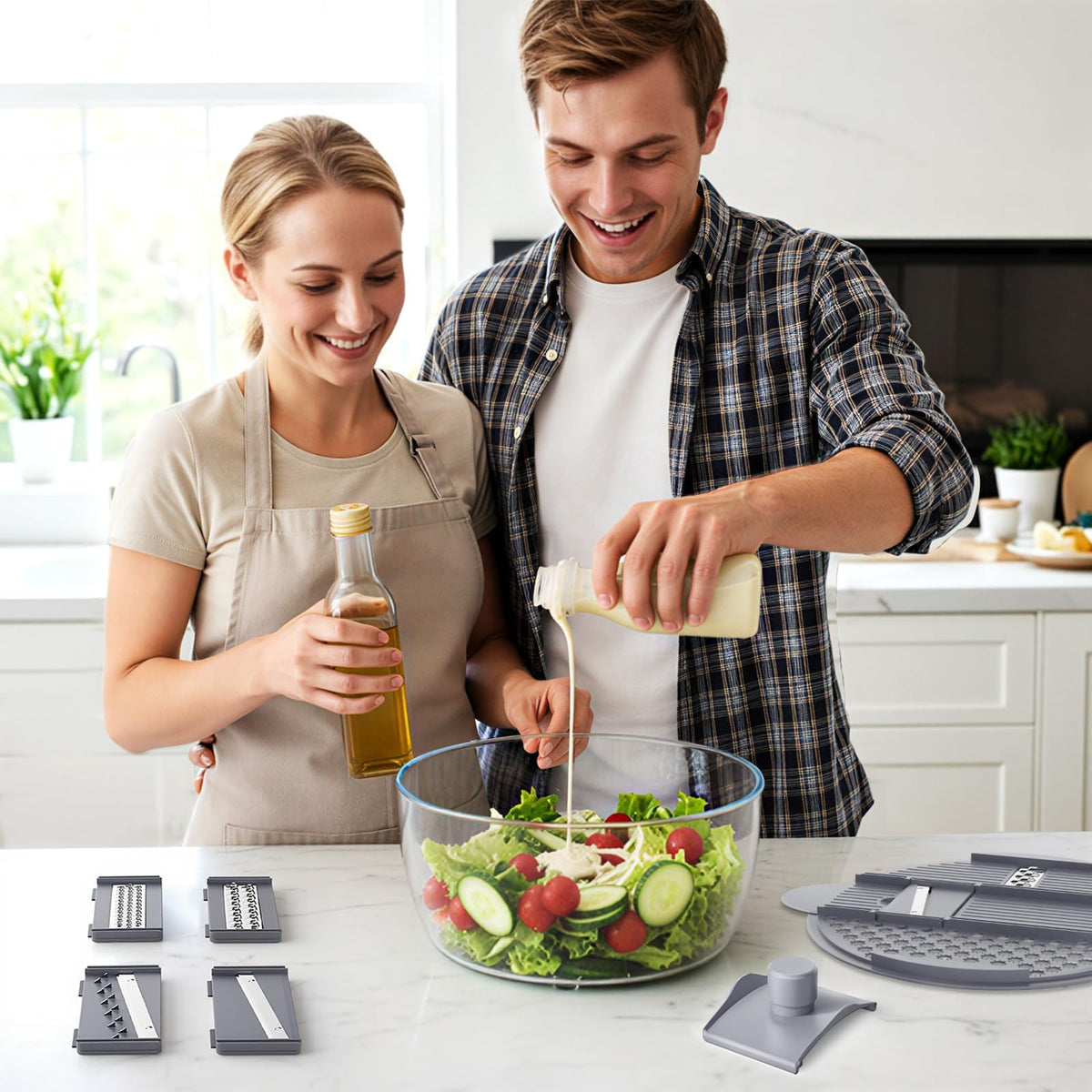HomeHacks salad spinner easy press grey design for fast prep.