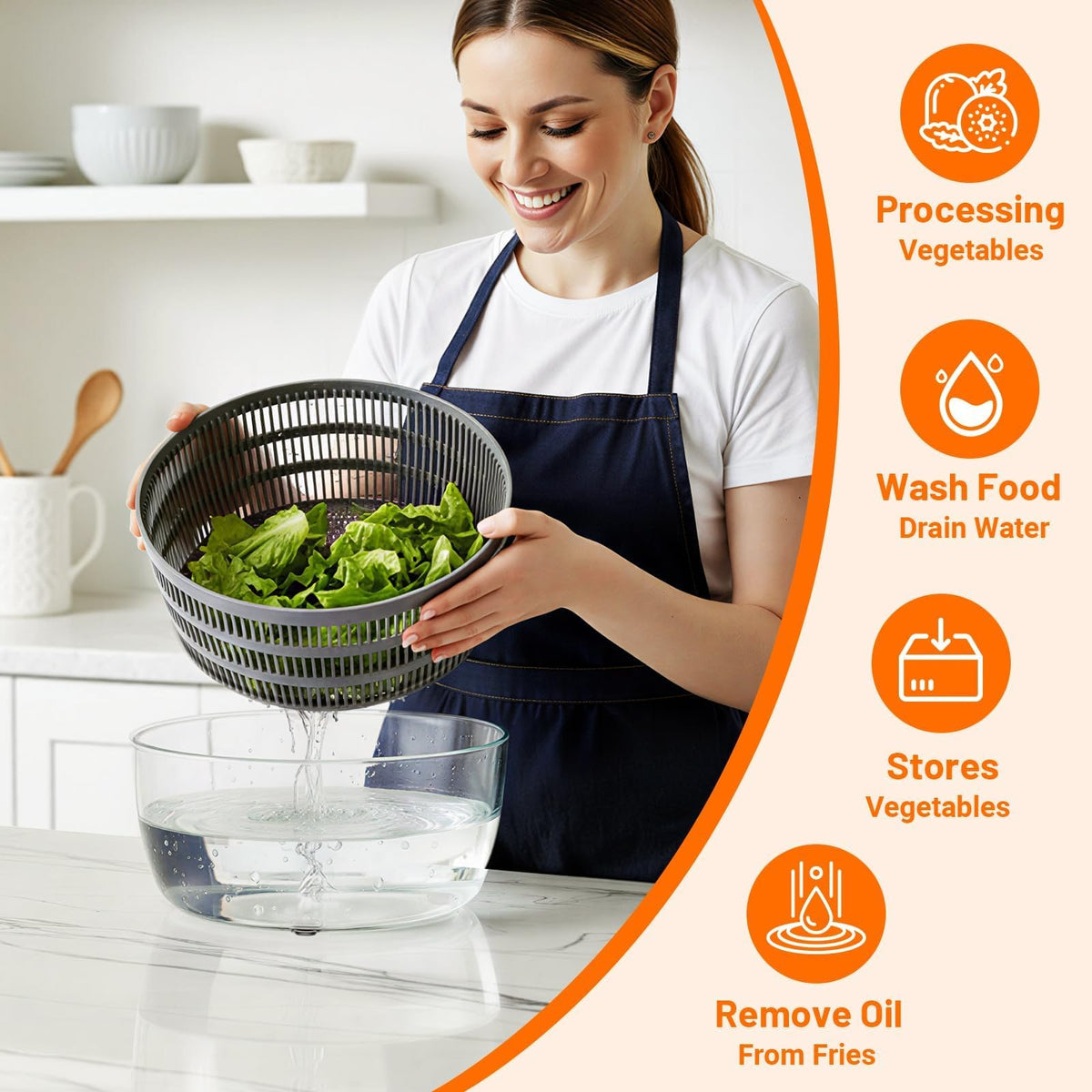 HomeHacks salad spinner non-slip base provides stability on counters.