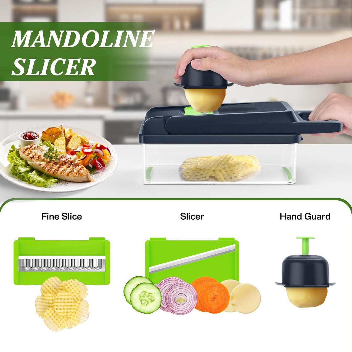 HomeHacks 420 stainless steel blades ensure safe, stable slicing.