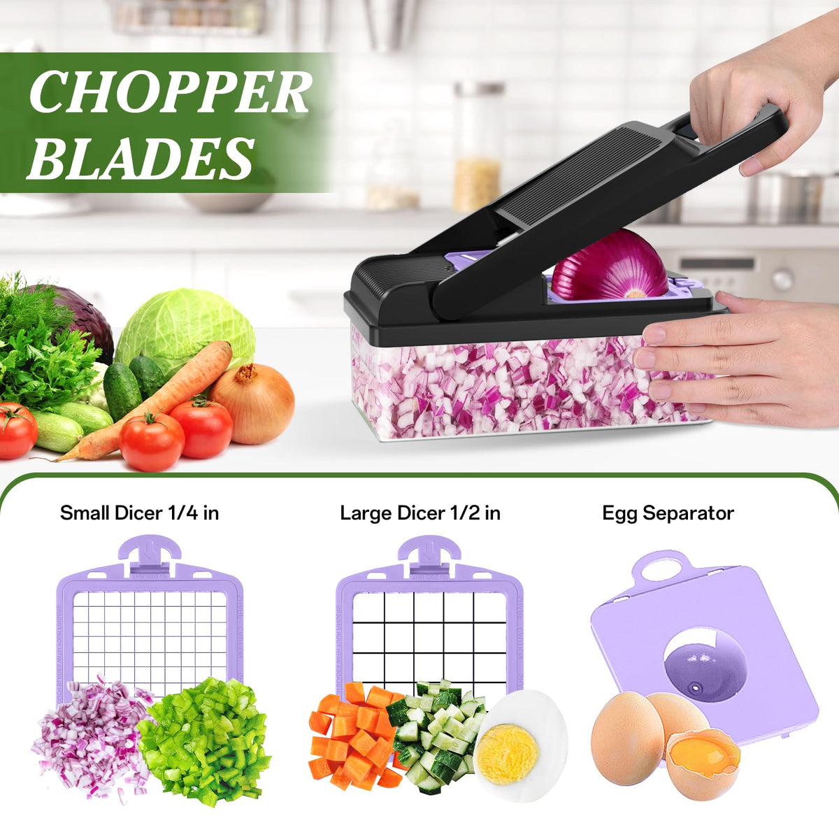 HomeHacks blades set demonstrating slicing, grating, and julienne options.