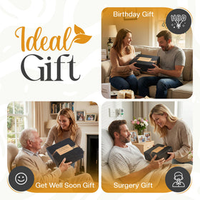 Premium black gift box from HomeHarbor presents self-care items with care.