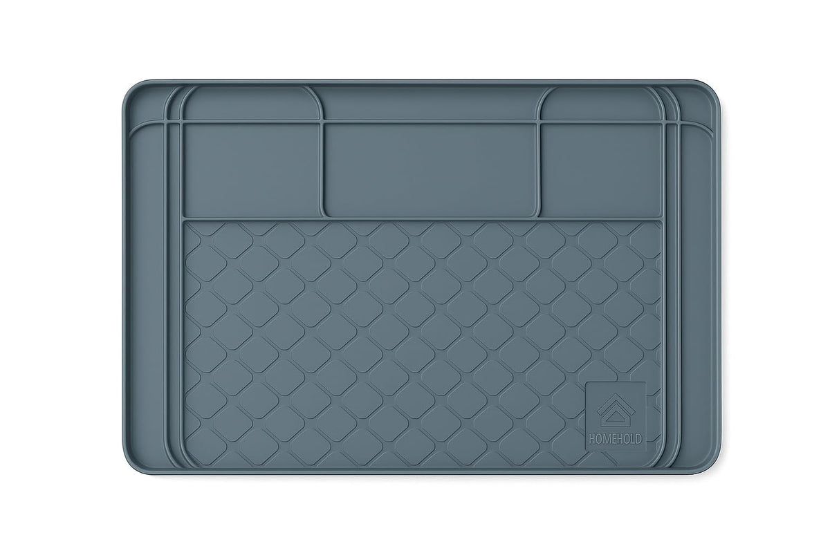 HOMEHOLD under-sink mat grey front view protects cabinet from spills