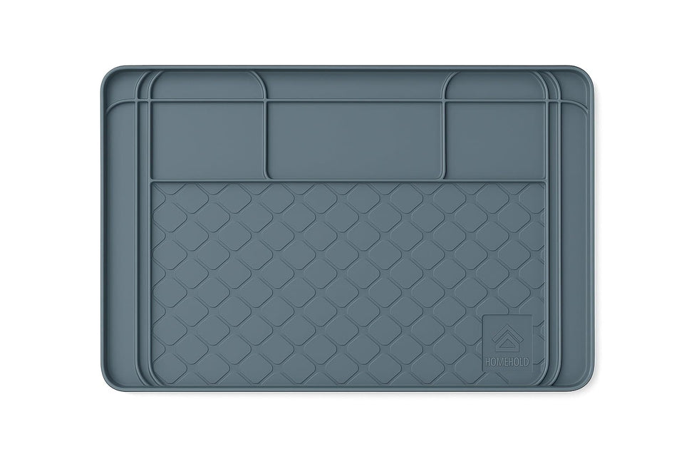 HOMEHOLD under-sink mat grey front view protects cabinet from spills