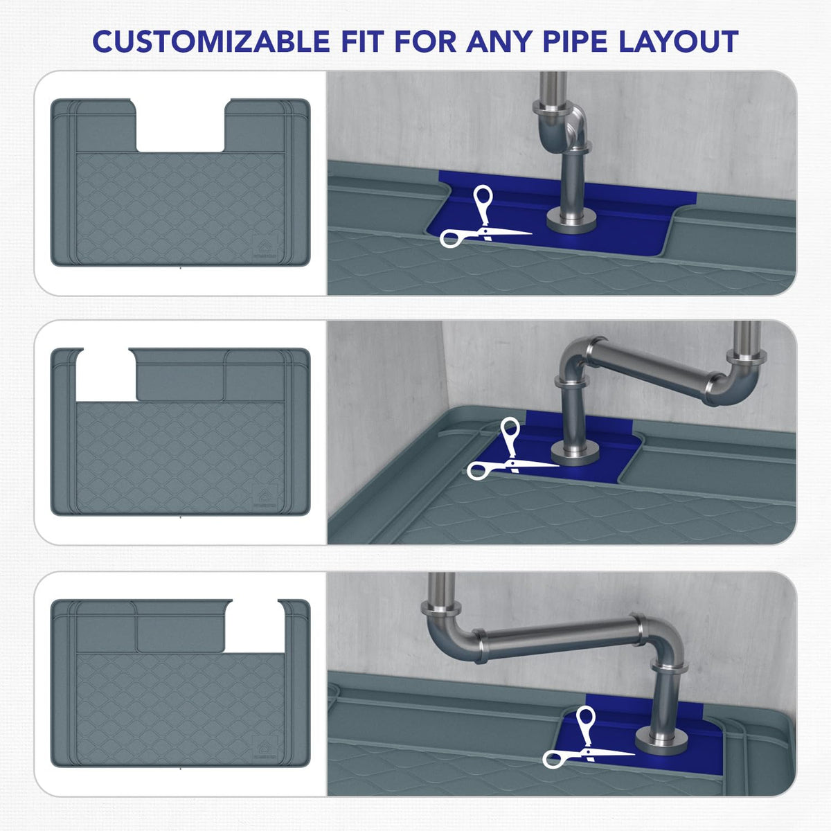 HOMEHOLD grey mat trimmed around pipes for a custom fit
