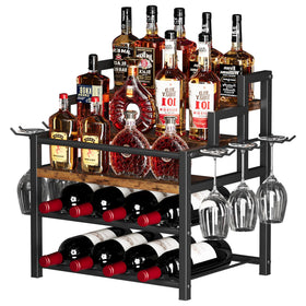 Homeiju 5-Tier liquor display front view organizes bottles for easy access.