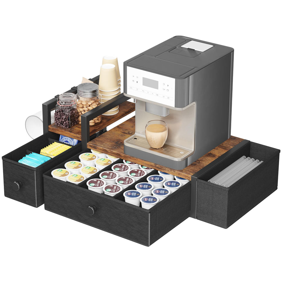 Homeiju coffee pod drawers demonstrate 52-capacity storage for quick flavor selection