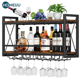 Homeiju industrial vintage rack elevates spaces with bottle display.