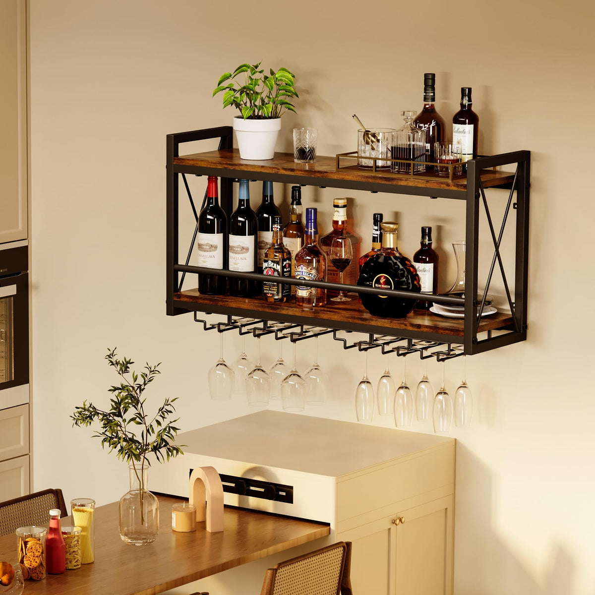 Homeiju retro-wine-rack in kitchen demonstrates practical display.