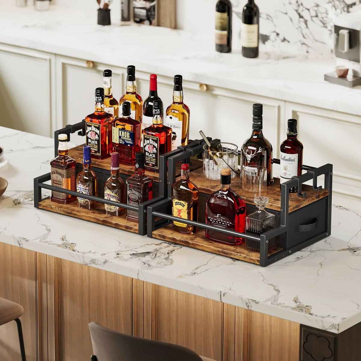 Homeiju rustic brown finish adds warm style to kitchen or bar.