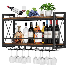 Homeiju wall-mounted wine rack bottle display saves counter space.