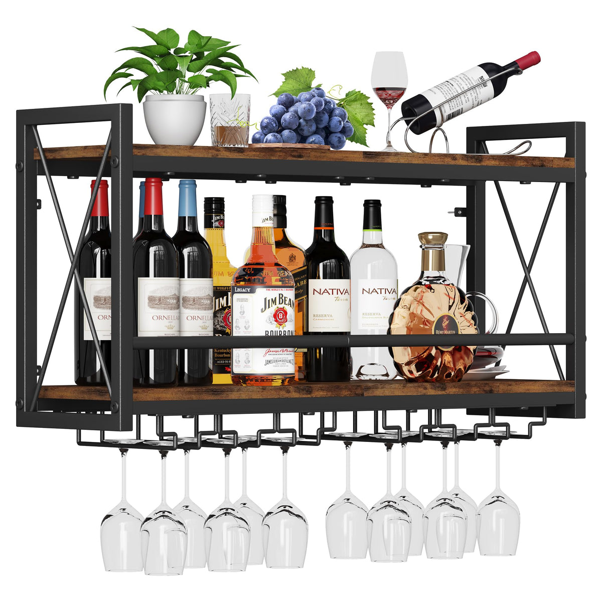 Homeiju wall-mounted wine rack glass holder keeps glasses within reach.