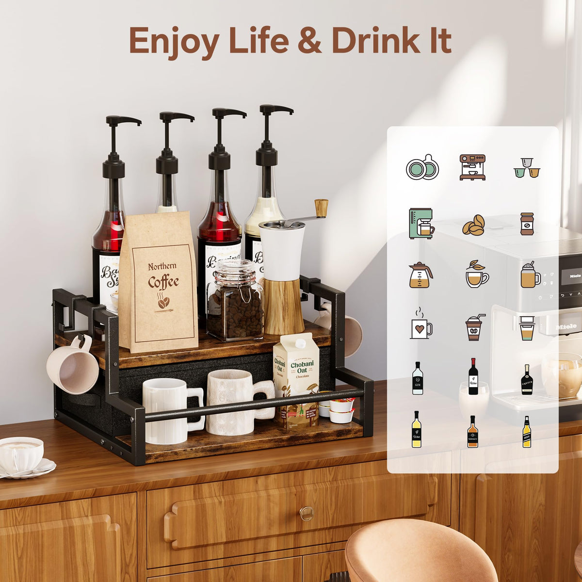 Homeiju wine bottle holder doubles as versatile bar storage.
