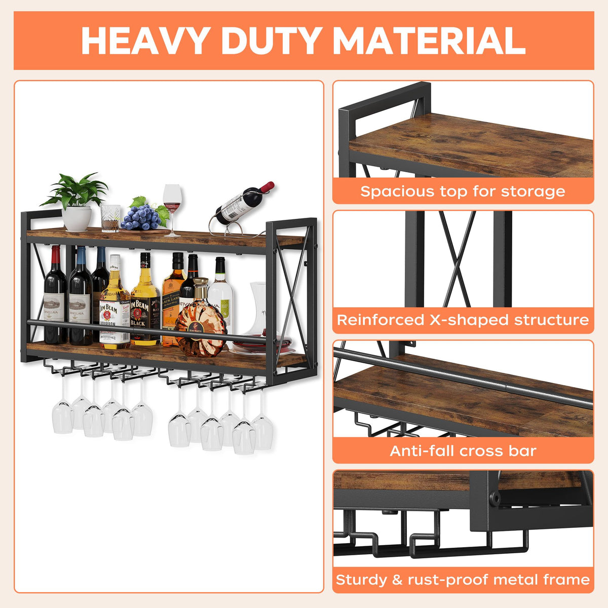 Homeiju wine-glass shelf display shows glasses neatly alongside bottles.