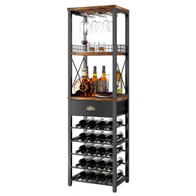 Homeiju 4-tier wine rack front view showing sturdy bottle and glass storage