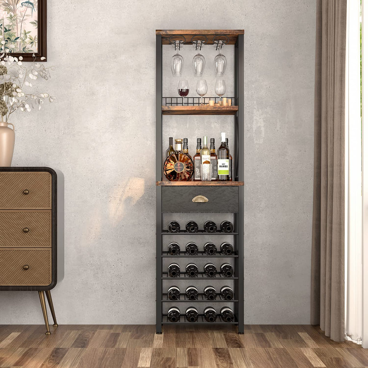 Homeiju wine rack glass-holder demonstrates safe stemware organization