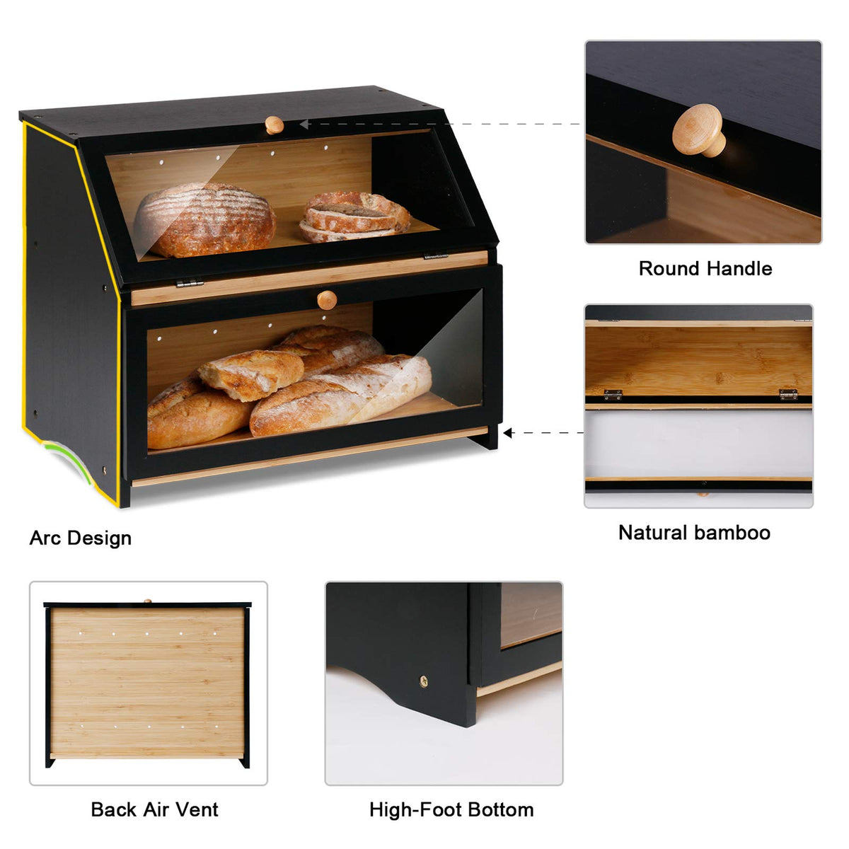 HOMEKOKO bamboo bread box assembly kit included for easy setup.