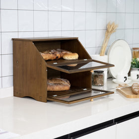 HOMEKOKO bamboo bread box interior view holding two loaves neatly