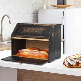 HOMEKOKO bamboo bread box interior shows space for two loaves and freshness