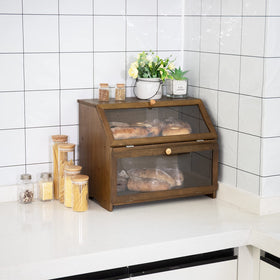 HOMEKOKO countertop bread box on display with rustic kitchen decor