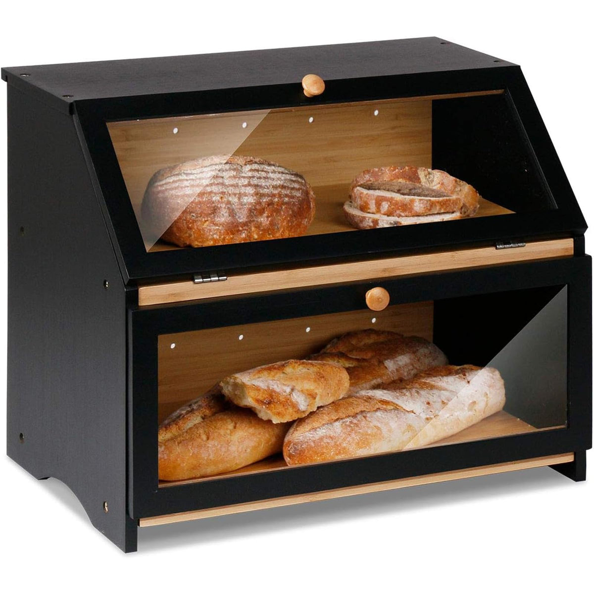 HOMEKOKO bread box double-layer, front view, helps keep bread fresh on the counter.