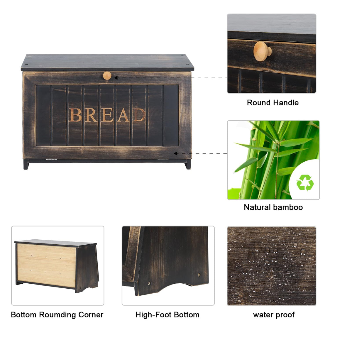 HOMEKOKO bread box interior view reveals space for rolls and muffins.