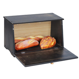 HOMEKOKO bread box with lid open demonstrates easy access on the counter.