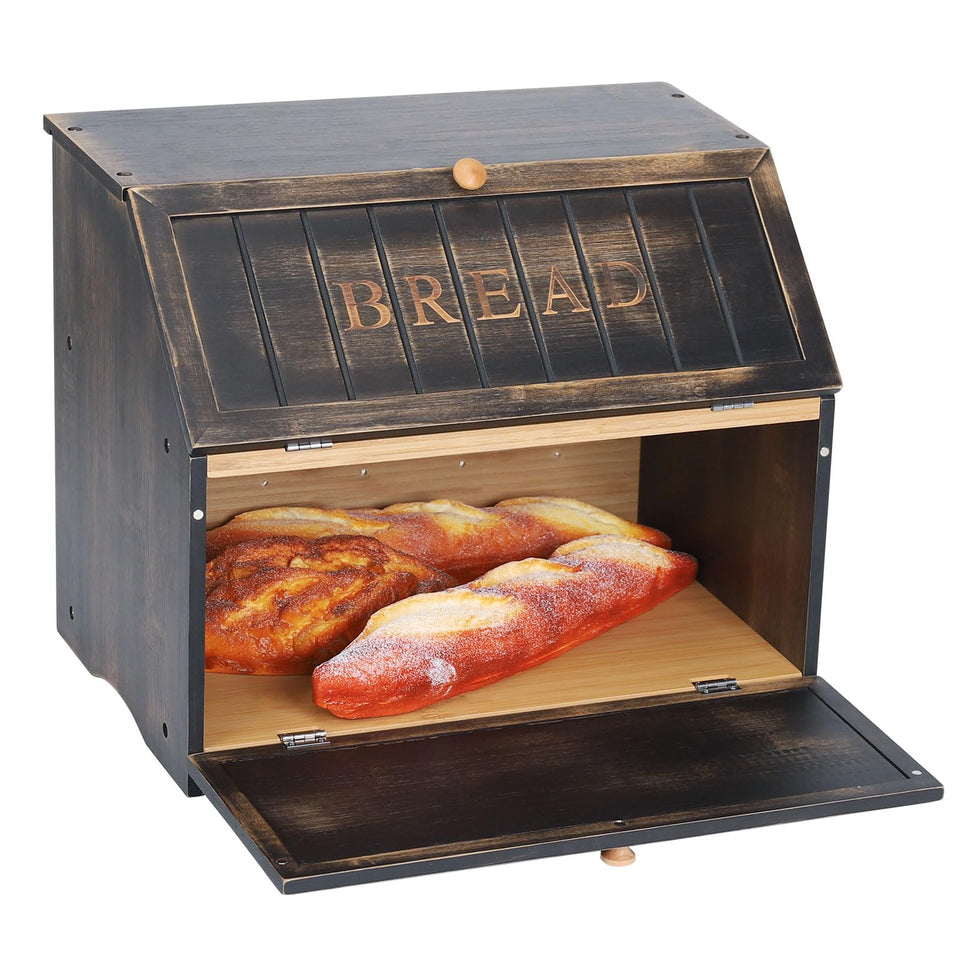 HOMEKOKO double-layer bread box front view keeps bread fresh on the counter