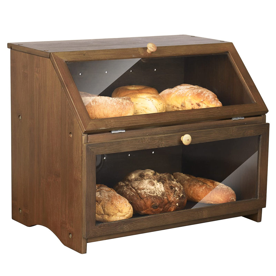HOMEKOKO double-layer bread box outer view on counter for easy access and organization